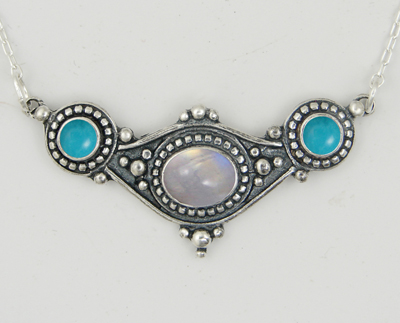 Sterling Silver Necklace With Rainbow Moonstone